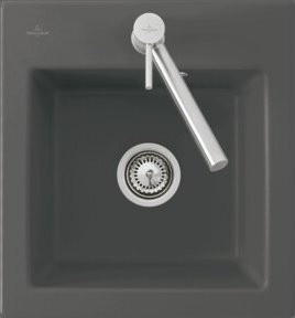 Villeroy & Boch Subway 45 XS Flat bündige Keramikspüle mit Ablaufgarnitur und Exzenter in Pure Black, Breite: 45 cm - Bild 1