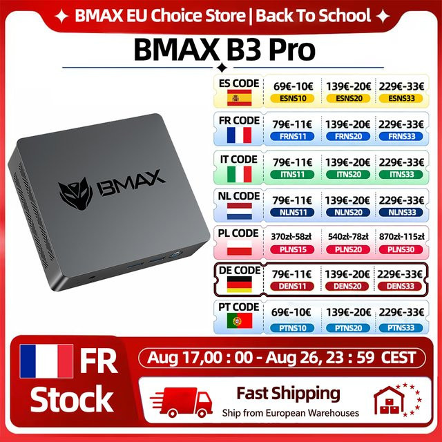 BMAX B3 Pro Mini-PC mit Windows 11, Intel N4500 Prozessor, 8GB RAM, 256GB SSD, HDMI, USB und Wi-Fi in Schwarz - Bild 1