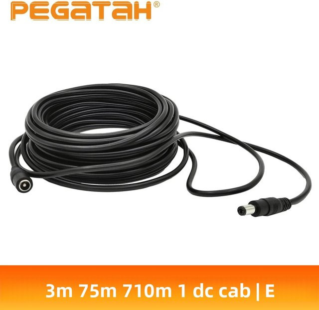 3M DC12V Stromverlängerungskabel Schwarz mit 5,5mm x 2,1mm Stecker Männlich zu Weiblich für LED-Lampen und CCTV Sicherheitskameras - Bild 1