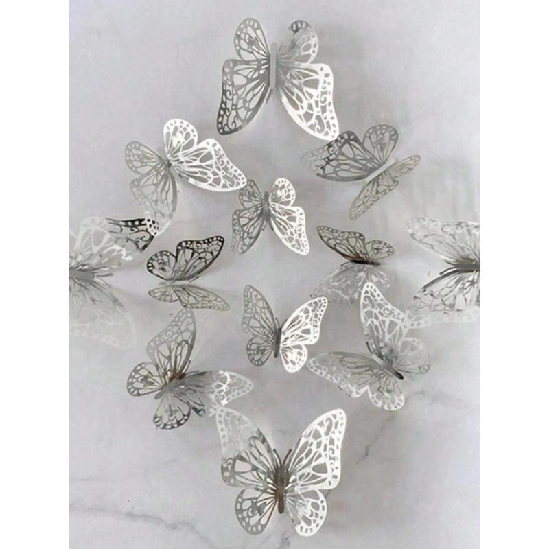 12er Set YJSTY 3D Hohl Schmetterling Wandaufkleber in Gold aus PET für Hochzeitsdeko, Party und Wohnzimmerdeko - Bild 1