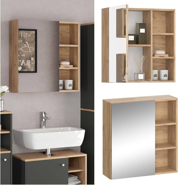 Vicco Badspiegelschrank Senyo in Anthrazit und Gold im skandinavischen Stil, B/H: 62 x 64 cm - Bild 1
