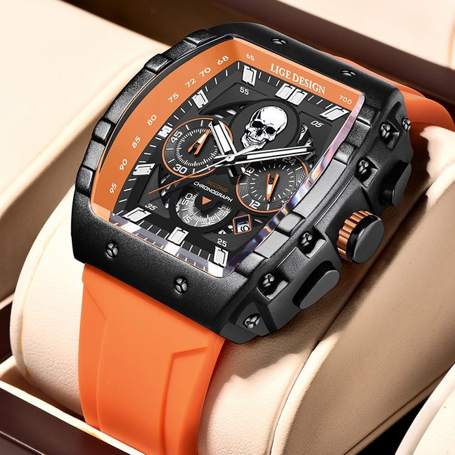 LIGE Armbanduhr Quarz, Silikonarmband, Schwarz, Herren - Bild 1