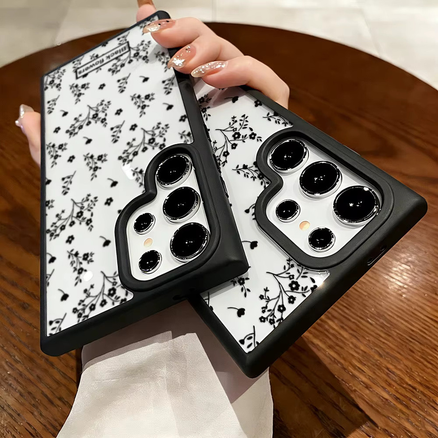 Stoßfeste Handyhülle mit Blumen-Design für Samsung Galaxy S25 S26 Ultra S24 FE S23 A56 5G A55 A54 A36 A17 A16 A15 A07 in Schwarz Matt - Bild 5