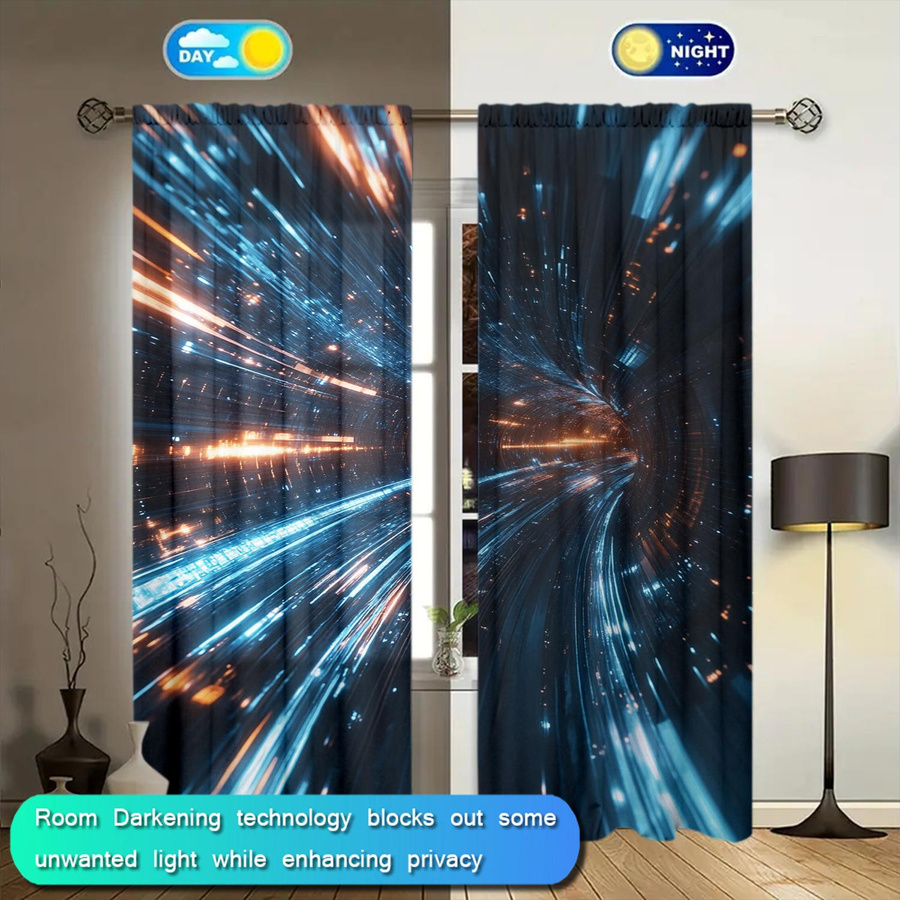 2er-Set Zeit-Raum-Tunnel Vorhang mit Grafikprint, halbtransparent, modern, Mehrfarbig, B: 52,5 cm x H: 116 cm - Bild 3