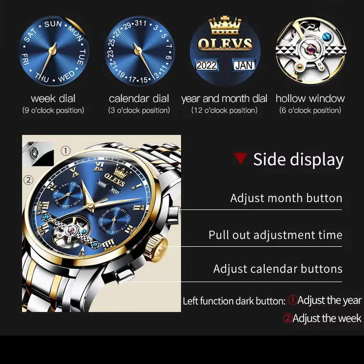 OLEVS Armbanduhr, Mechanisch, Edelstahl, Blau, Unisex - Bild 4