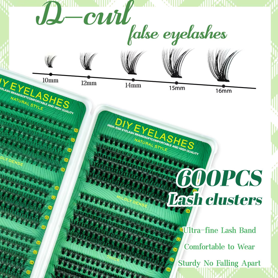 600-teiliges D-Curl Fluffy Cluster-Wimpern-Set, 10–16 mm, Black, Natürlich - Bild 5