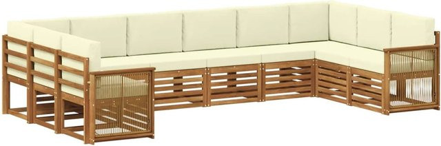 vidaXL Ecksofa Set in L-Form aus Akazienholz mit Kissen in Natur und Creme - Bild 1