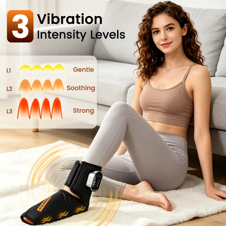 PASTSKY Elektrisches Fuß- und Knöchelmassagegerät mit Luftdruck, Wärme und Vibration, 3-stufig einstellbare Massage-Bandage, kabelloses Fußentspannungspolster, Schwarz - Bild 3