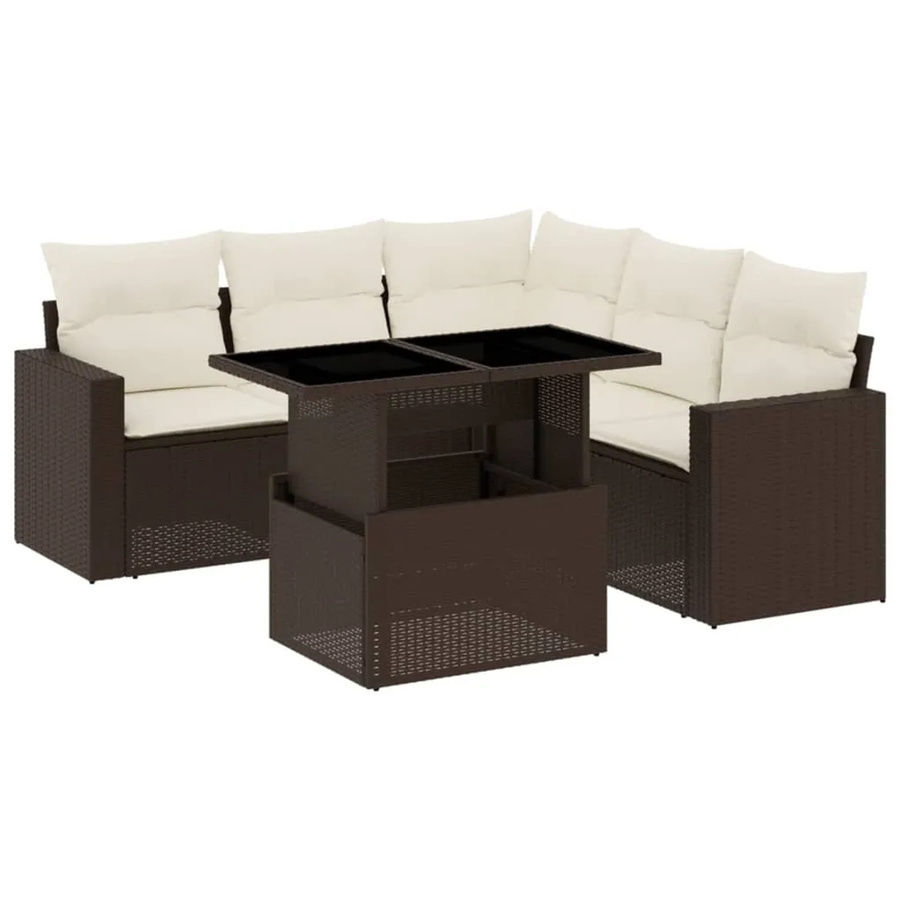 vidaXL 6-tlg Garten-Sofagarnitur in L-Form aus braunem Poly-Rattan mit wetterfesten Kissen - Bild 2
