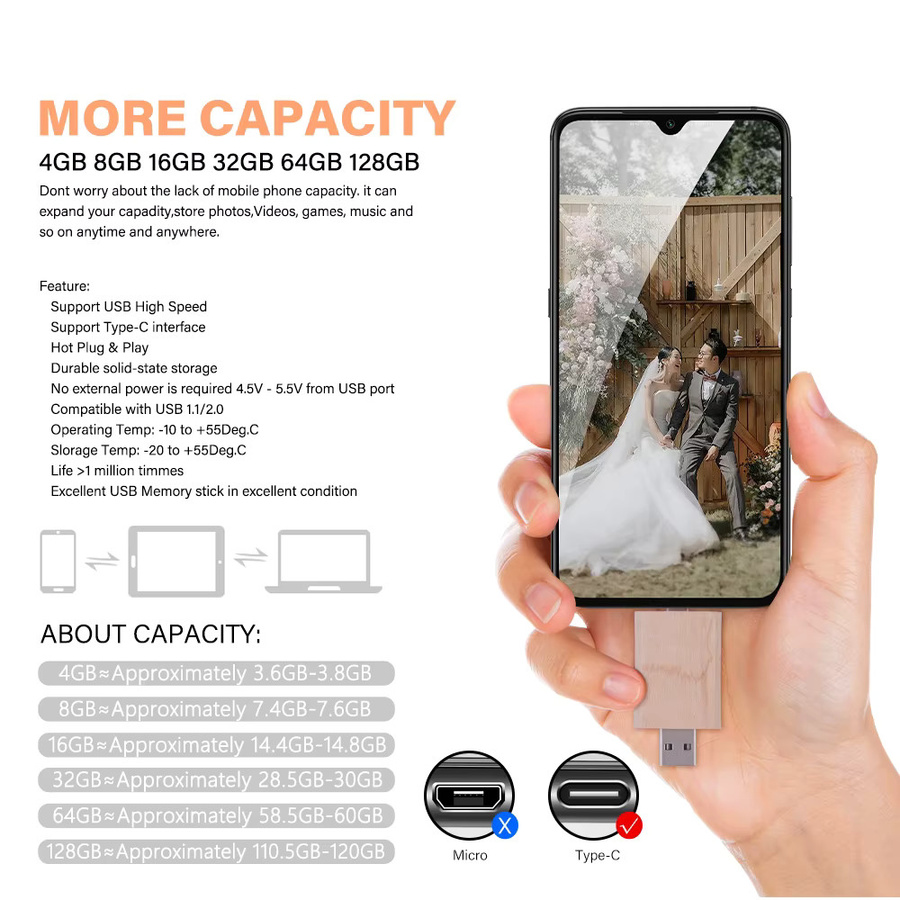 JASTER USB-C Speicherstick aus Bambus in Braun mit 128GB Kapazität - Bild 2