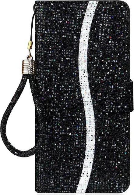 Glitzer Lederhülle Brieftasche Klapphülle für Samsung Galaxy A51 A52 A53 A72 A71 A50 A70 A11 A21S A42 A13 A22 A32 A73 Note10 S9 S10 A12 4G 5G in Schwarz - Bild 1