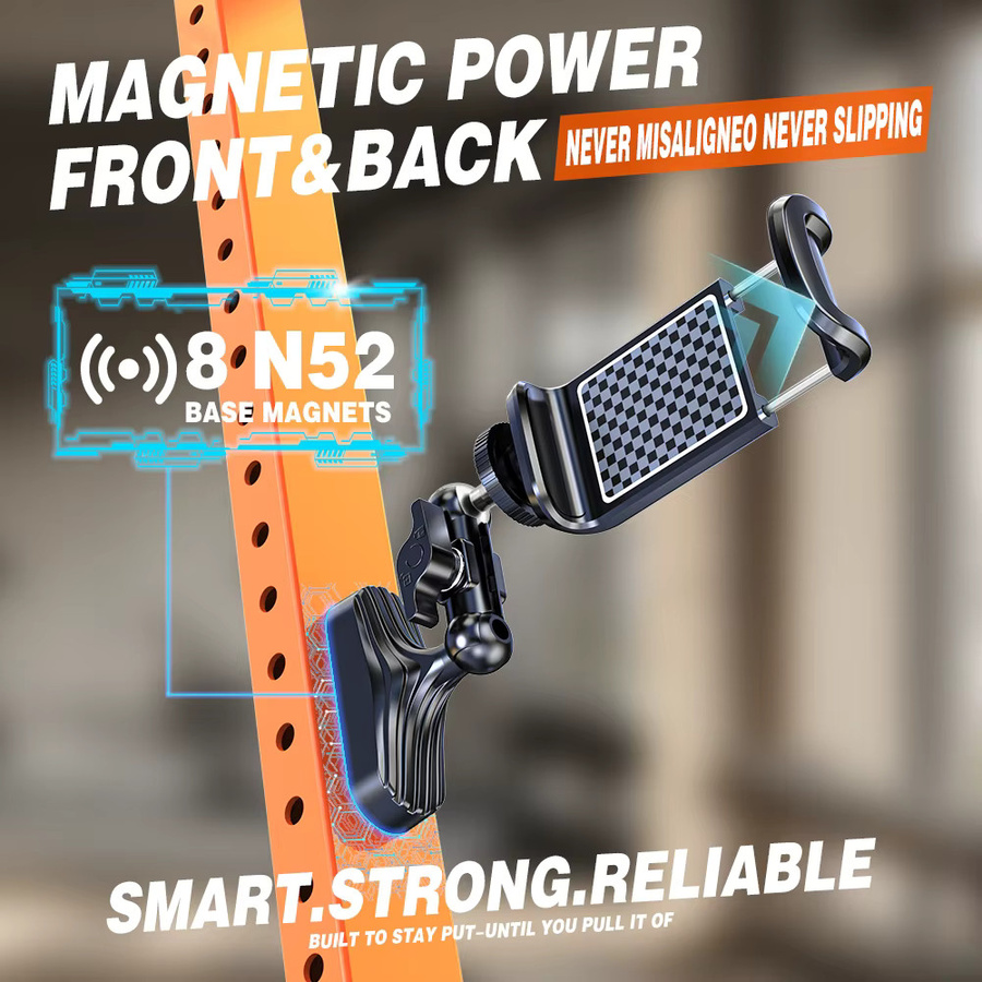 LRBH Magnetischer Handyhalter für das Fitnessstudio in Schwarz mit 8x N52 doppelseitigen Magneten, rutschfest und 360 Grad dreiachsiger Rotation, universell für Handys und Actionkameras - Bild 3