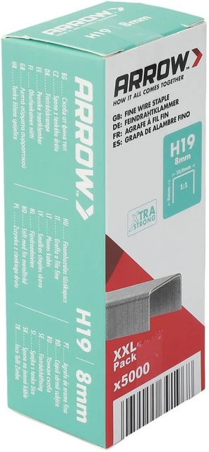 Arrow Klammer H19 aus verzinktem Stahl, Farbe: Silber/Grau, Länge: 8 mm, 5.000 Stück - Bild 1
