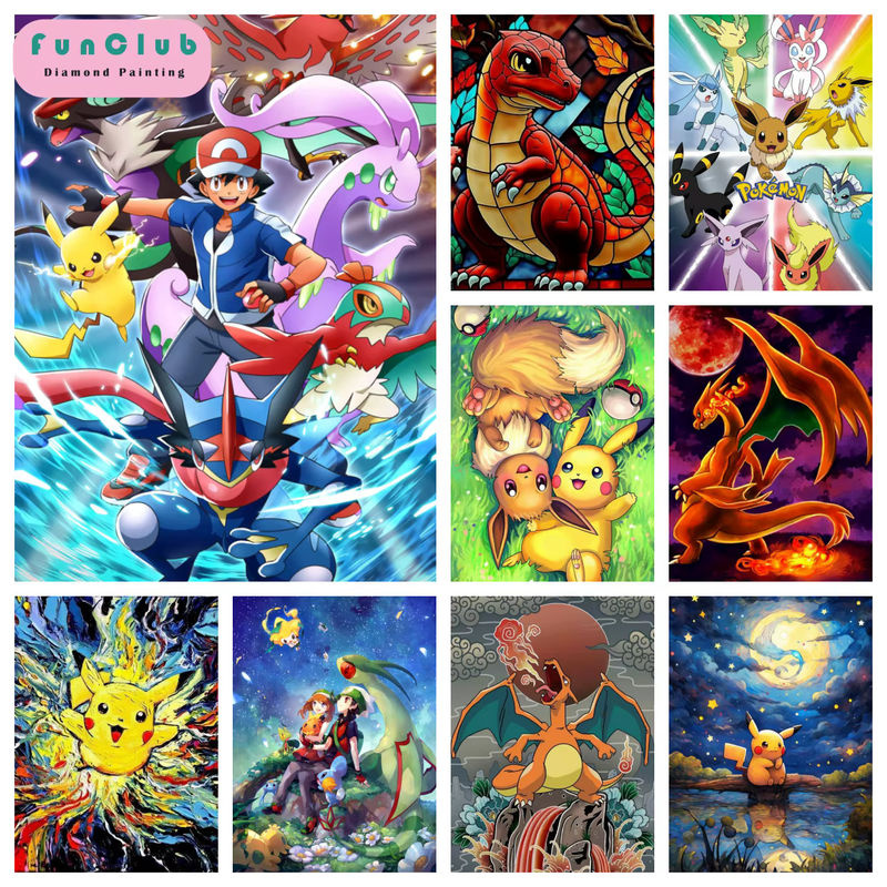 Potdemiel Pokemon Pikachu 5D DIY Diamant Malerei Set mit rundem Mosaik-Stickerei-Kit in Mehrfarbig - Bild 4