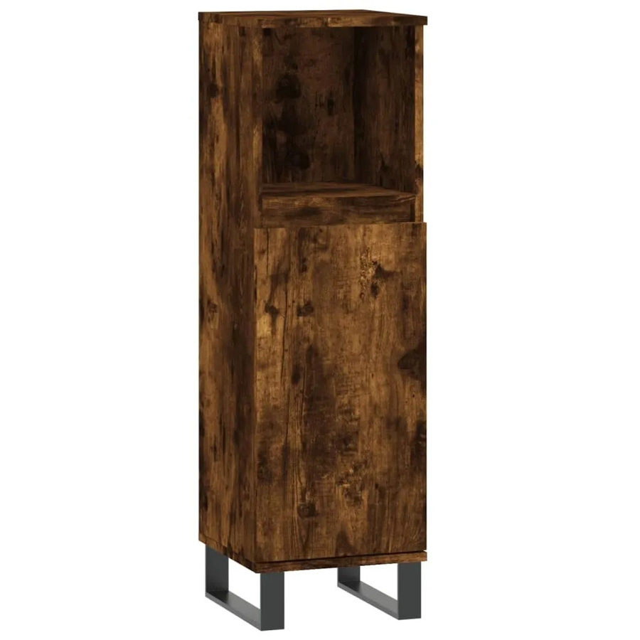 vidaXL Badschrank in Räuchereiche mit Türen und offenen Regalen im industriellen Stil, B/T/H: 30 x 30 x 100 cm - Bild 2