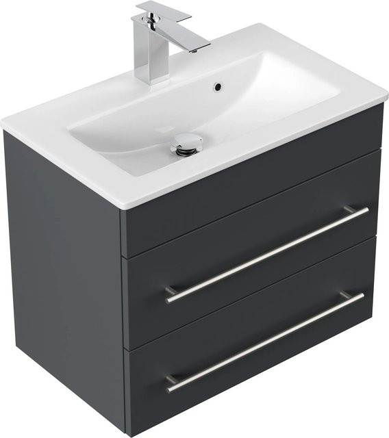 Posseik Badmöbel Portus 600 SlimLine in Anthrazit mit Keramikwaschbecken, B/T/H: 60,6 x 36,0 x 49,6 cm - Bild 1