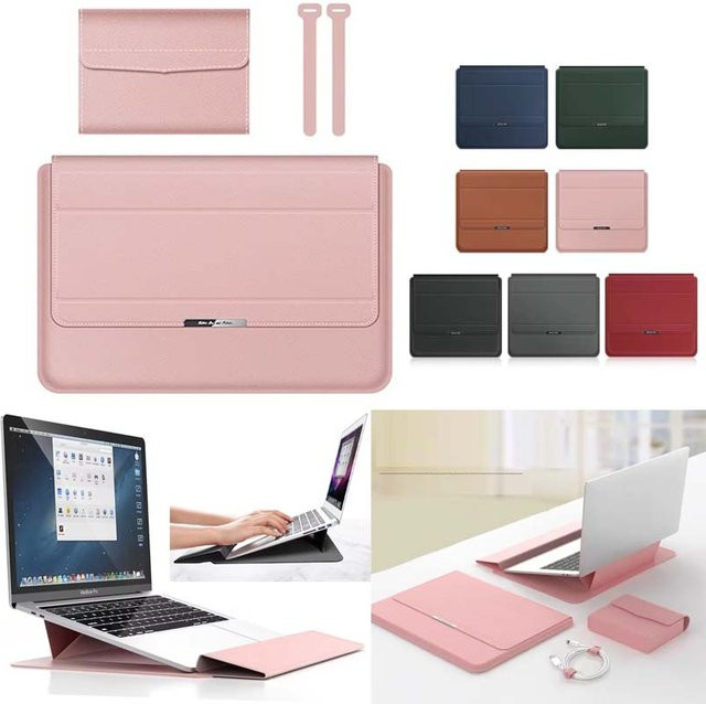 Honor MagicBook 16 Pro X15 X16 Laptop-Hülle aus PU-Leder mit magnetischer Klappfunktion, faltbarem Ständer, Handgelenkauflage und integrierter Tasche für Ladegerät und Kabel, erhältlich in Grün und Pink - Bild 1