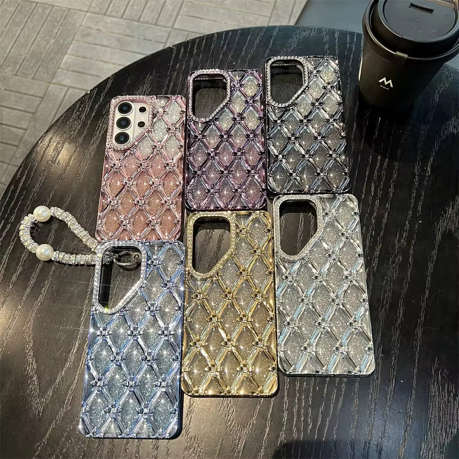 Glitzernde Handyhülle mit Diamantmuster und Perlen-Armband für Samsung Galaxy S26 Ultra S25 S24 Plus S23 A16, Transparent - Bild 2