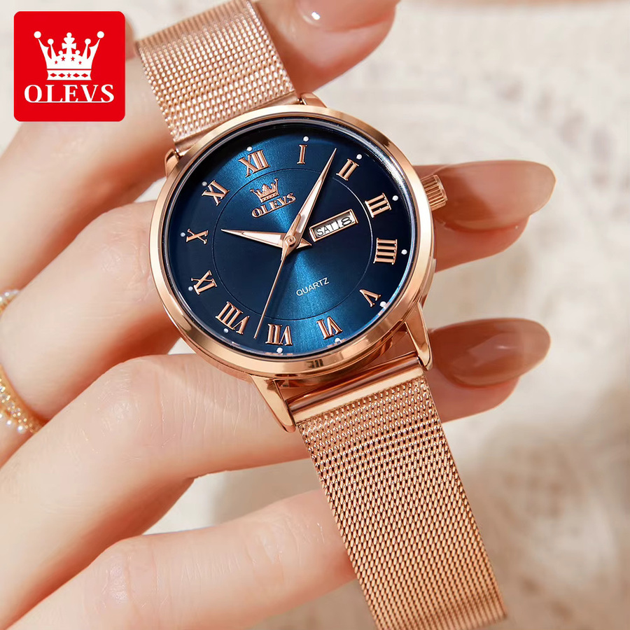 OLEVS Armbanduhr Quarz, Edelstahl, Roségold, Grün, Damen - Bild 3