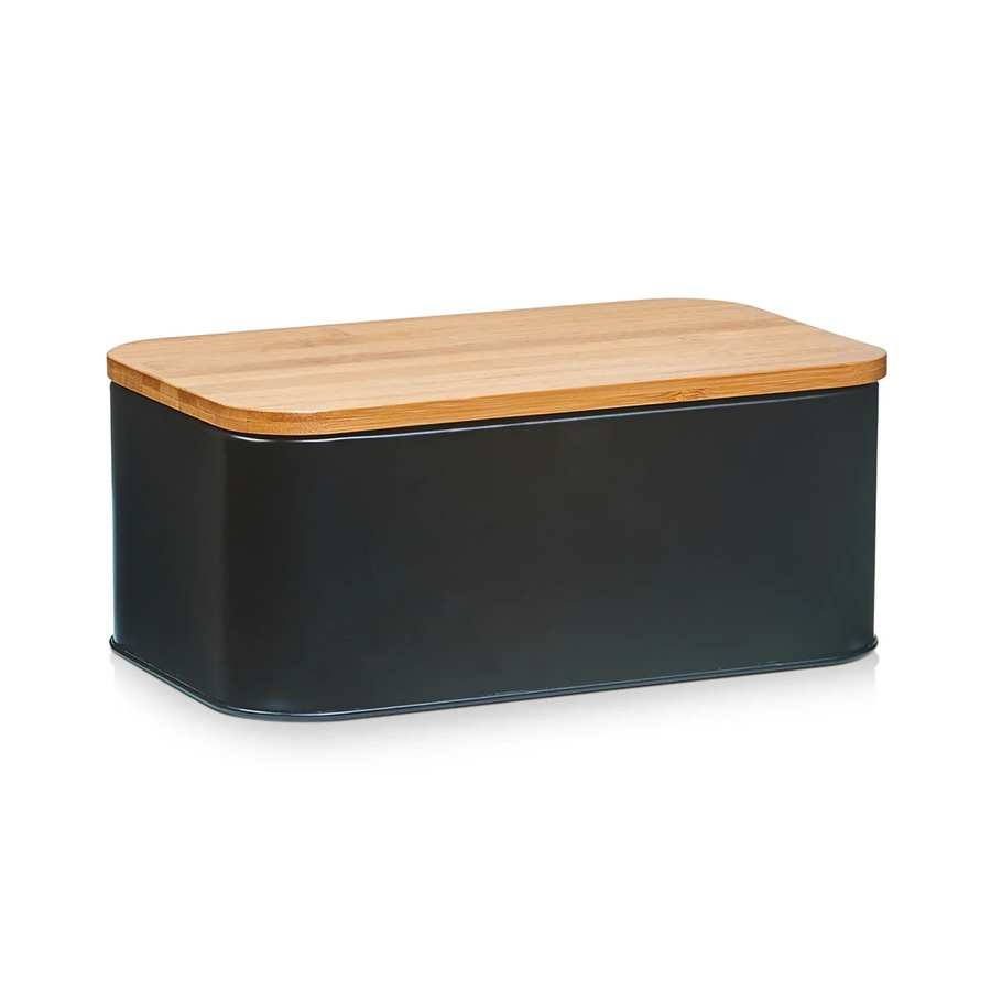 Zeller Brotkasten mit Bambusdeckel in Schwarz, B/T/H: 30,5 x 18,0 x 12,5 cm - Bild 2