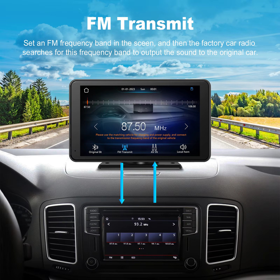 Ezonetronics 7 Zoll Tragbares Auto-Infotainment-System in Schwarz mit Touchscreen, Kabellosem CarPlay, Android Auto, Bluetooth, SD-Karten-Leser und Mirror Link - Bild 5