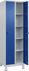 C+P Wäsche-Spind Classic PLUS mit 2 Abteilen und Sicherheits-Drehriegel, Farbe Grau/Blau, B/T/H: 60 x 50 x 195 cm - Bild 1