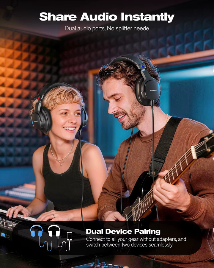 NUBWO HD01 Professionelle Studio-Monitor-Kopfhörer, Geschlossene Over-Ear-Headsets für Audio-Mixing und Aufnahme, Schwarz, 3,5 mm Klinke - Bild 2
