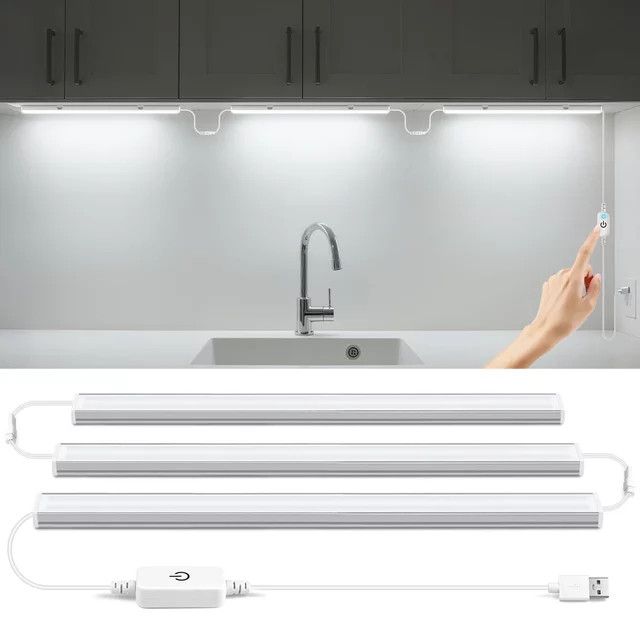 Gyarfas LED Bar Licht Set 3er Pack mit Aluminium Gehäuse, USB 5V, dimmbar per Touch Sensor, integrierte Beleuchtung für Küche und Wand, Länge: 30 cm - Bild 1