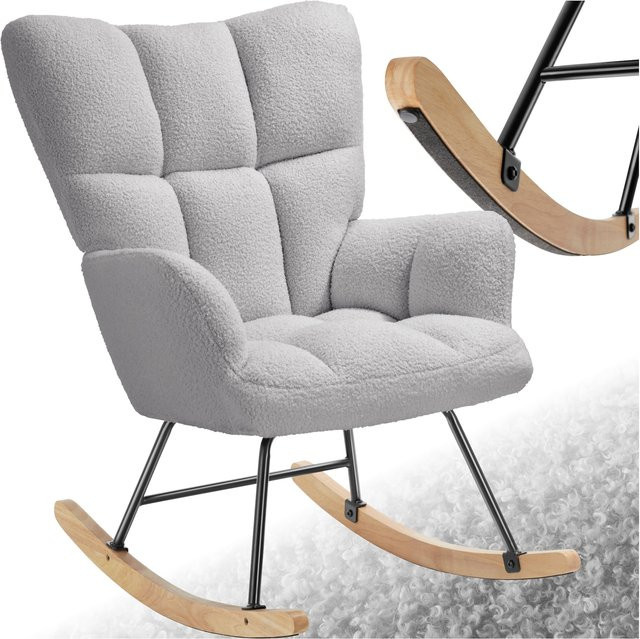 tectake Schaukelstuhl Torve in Hellgrau mit Bouclé-Bezug und Steppmuster, Scandi-Style mit Stahlgestell, B/T/H: 68 x 96 x 97 cm - Bild 1