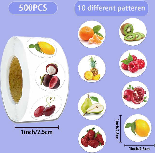 500 Stück kreative Fruchtrollenaufkleber, wasserfeste DIY-Aufkleber, multicolour - Bild 1