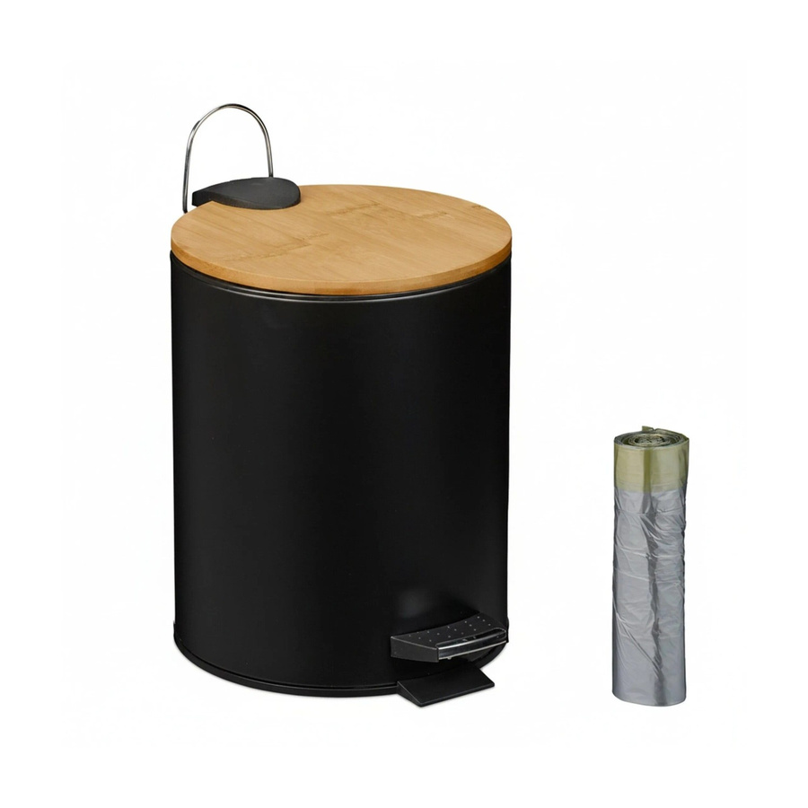 Relaxdays Kosmetikeimer aus Eisen und Bambus mit Softclose-Funktion in Schwarz, B: 26 cm, T: 20,5 cm, H: 25 cm - Bild 2
