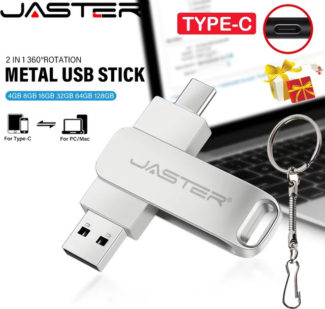 JASTER 2in1 USB-C USB 2.0 Flash-Laufwerk 64 GB Metall-Stick mit Schlüsselanhänger Silber für dein Smartphone - Bild 1