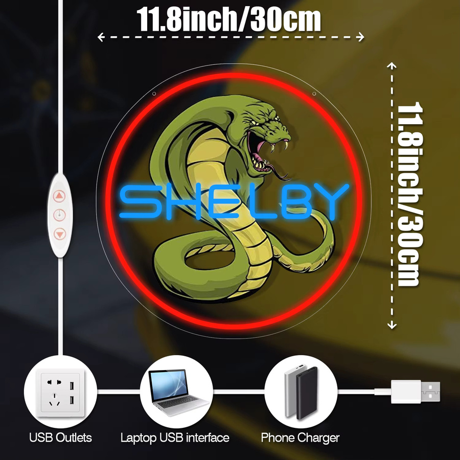UV-gedrucktes Cobra LED-Neonlicht zur Wanddekoration in Rot und Schwarz, rundes Dekorschild für Bar und Wohnzimmer, Durchmesser: 30,0 cm - Bild 3