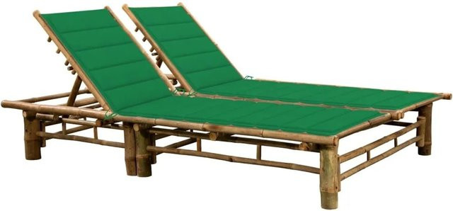 Furnicato Sonnenliege aus Bambus in Grün mit 3 Liegepositionen und wetterfestem Kissen, B/T/H: 200 x 130 x 24,87 cm - Bild 1