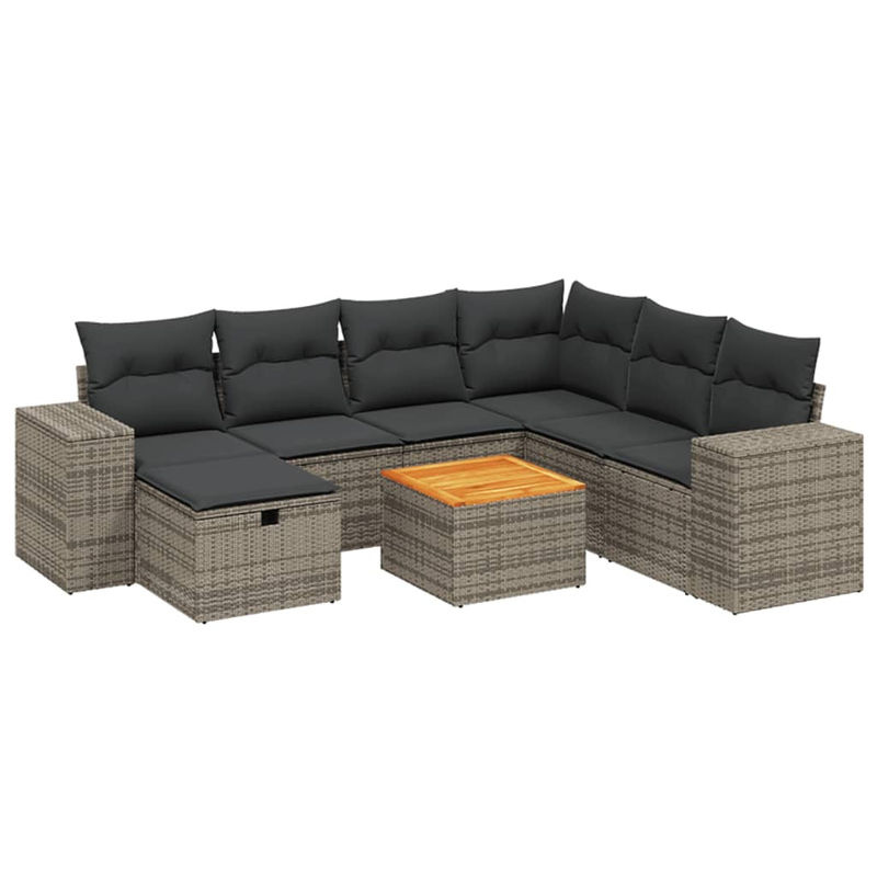 vidaXL 8-tlg. Garten-Sofagarnitur in L-Form aus Poly-Rattan und Metall in Grau mit Kissen und abnehmbaren Bezügen - Bild 2