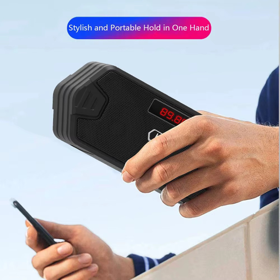 Tragbarer AyeBeau Bluetooth Lautsprecher mit FM Radio und Aux Anschluss, Outdoor Musik Sound Box mit Subwoofer und Bass, erhältlich in Blau oder Schwarz - Bild 4