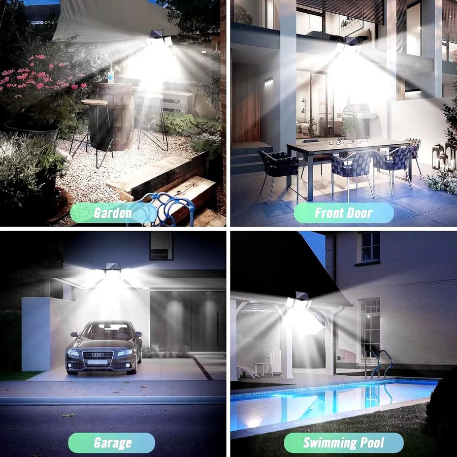 ZHIYU Solar-Wandleuchte mit 280 LEDs und Bewegungsmelder, Solar-Flutlicht mit verstellbarem Beleuchtungskopf für den Außenbereich - Bild 6