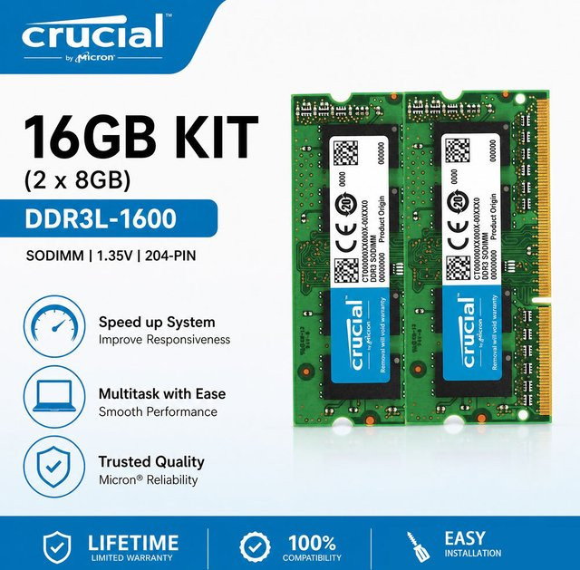 Crucial DDR3 DDR3L Laptop RAM Set 2 Stück SODIMM in Grün - Bild 1