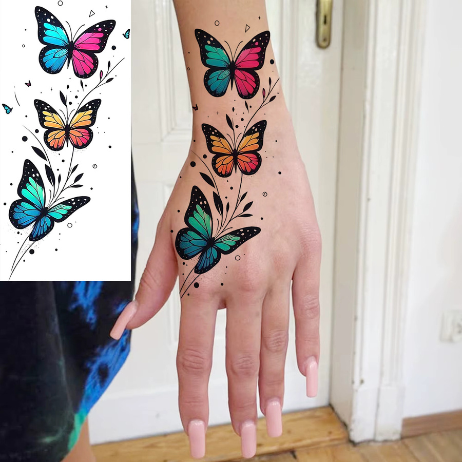 BAOFUL Temporäre Aquarell-Tattoos mit Schmetterlingen, Blumen und Vögeln, Damen - Bild 3