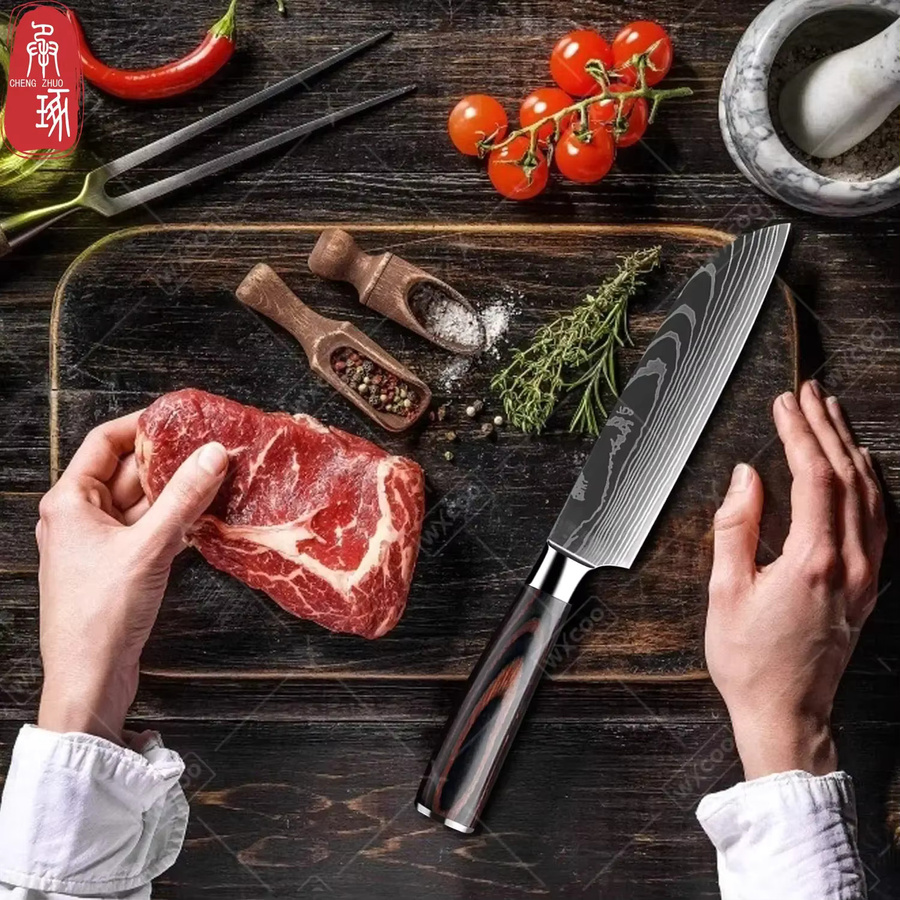 WXCOO Japanisches Santoku-Küchenmesser aus Damast-Edelstahl in Silber - Bild 1
