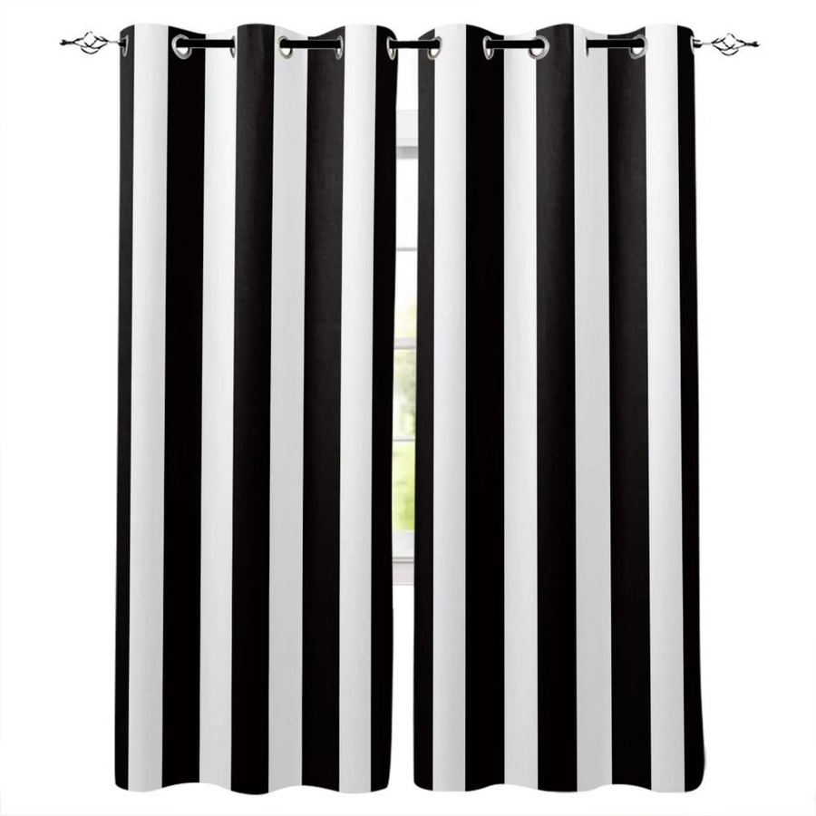 Yiran Furniture Vorhänge für Kinderzimmer, schwarz-weiß gestreift, 2er-Set mit Ösen, semi-transparent, Breite: 50 cm, Höhe: 130 cm - Bild 2