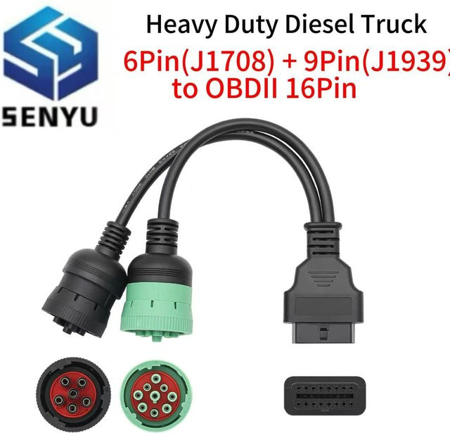 JFIND OBD2 Diagnose Adapter Kabel für Lkw mit 6 Pin und 9 Pin Stecker, J1708 J1939 auf 16 Pin OBD2, Farbe: Schwarz, passend für Cummins - Bild 1