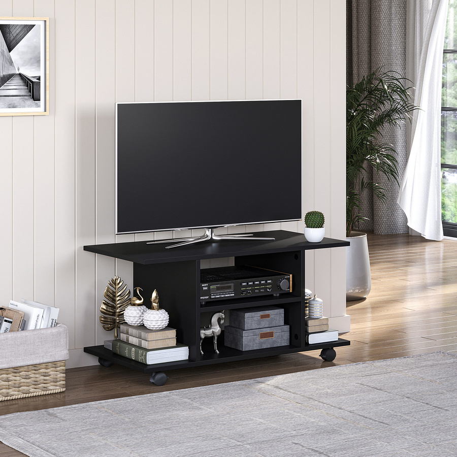HOMCOM TV-Schrank Lowboard mit offenen Ablageflächen und Rollen, Schwarz, B/T/H: 80 x 40 x 40 cm - Bild 2