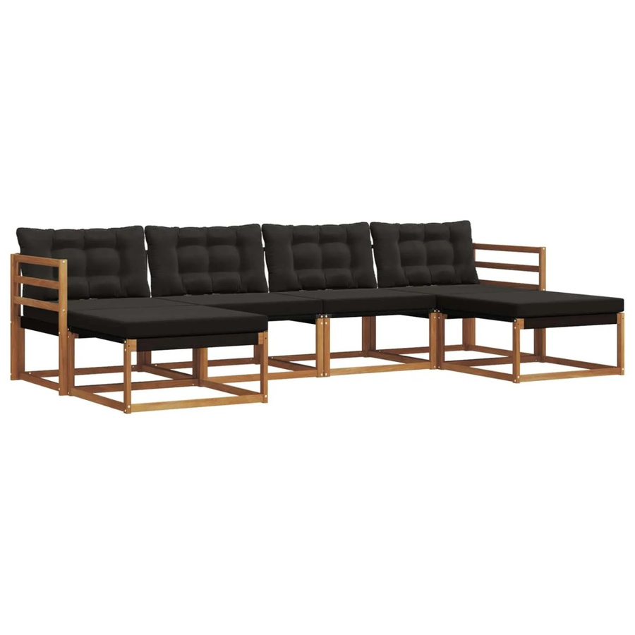 vidaXL Outdoor-Sofagarnitur 6-teilig aus Akazienholz und Textilene in Natur und Schwarz mit Kissen - Bild 2
