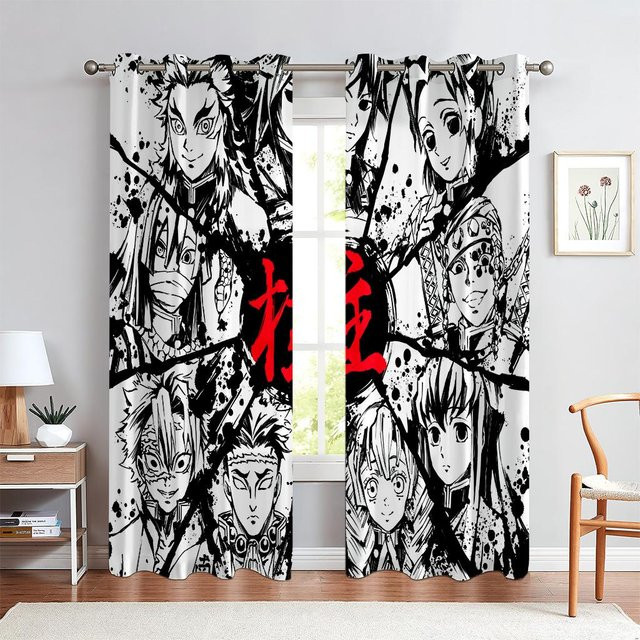 Yiran Furniture 3D-Anime-Vorhänge mit Zeichentrick-Charakteren, 2er-Set halbtransparent, Mehrfarbig, Breite: 50 cm, Höhe: 130 cm - Bild 1