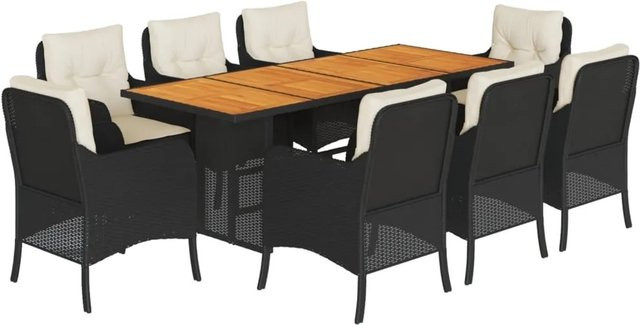 vidaXL 9-teilige Garten-Essgruppe aus PE-Rattan und Akazienholz in Schwarz mit Kissen - Bild 1