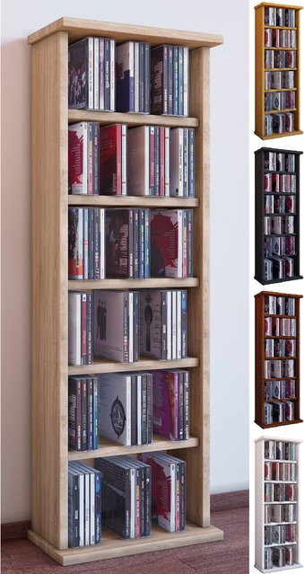 VCM CD und DVD Regal aus Holz in Braun mit Platz für 150 CDs oder 65 DVDs, H x B x T: 92 x 31 x 18 cm - Bild 1