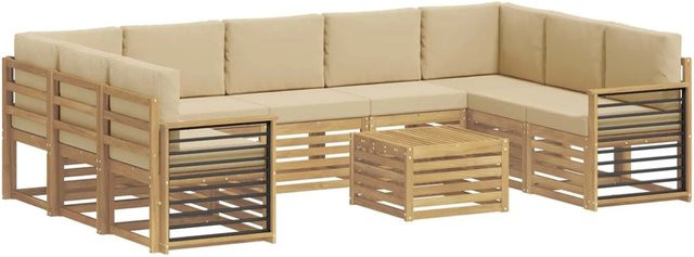 vidaXL Sofagarnitur L-Form in Weiß und Beige mit Polsterung und Akazienholz-Gestell, 10er Set, B/T/H: 59 x 59 x 37 cm - Bild 1
