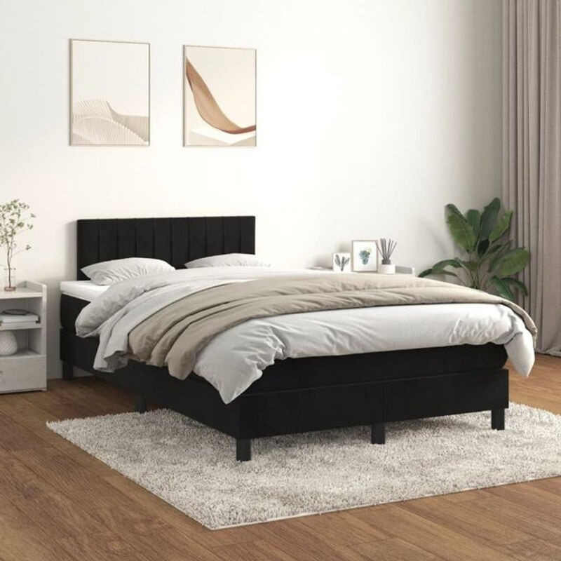 Vidaxl Boxspringbett mit Matratze aus Samt in Schwarz, B/T/H: 120 x 200 cm - Bild 1