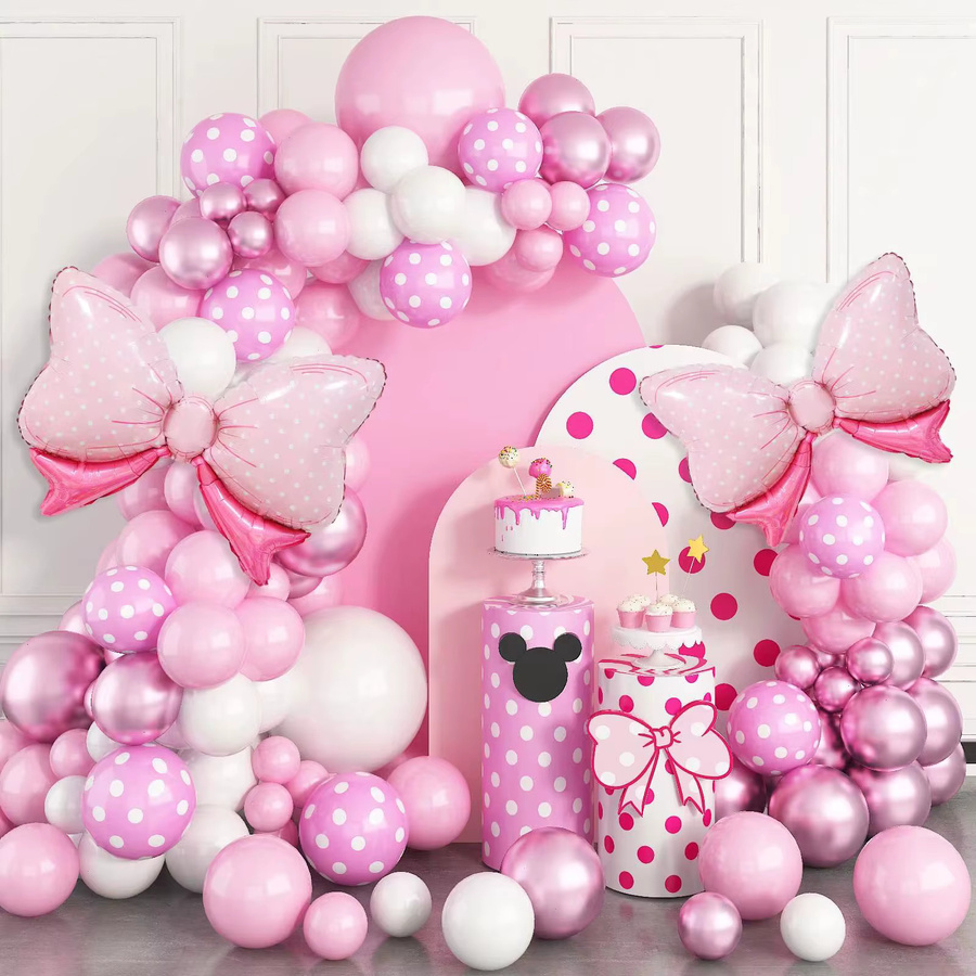 RENYUAN Ballon Girlande Bogen Set in Rot und Rosa mit Rose, Tupfen und Bowknot für Geburtstag, Hochzeit oder Valentinstag - Bild 1
